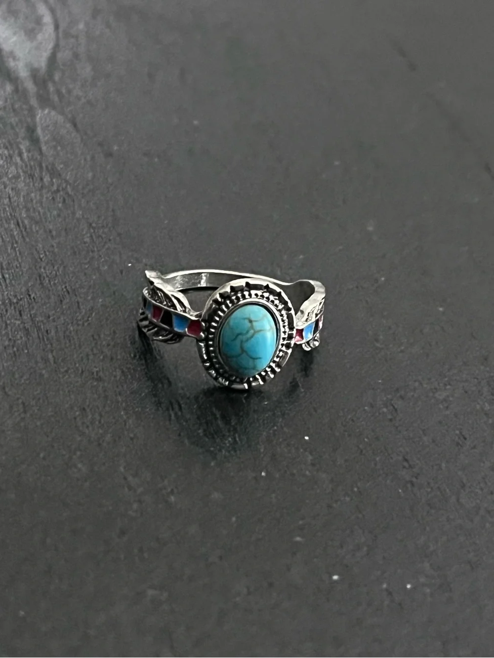 Turquoise Boho Tribal Feather Ring